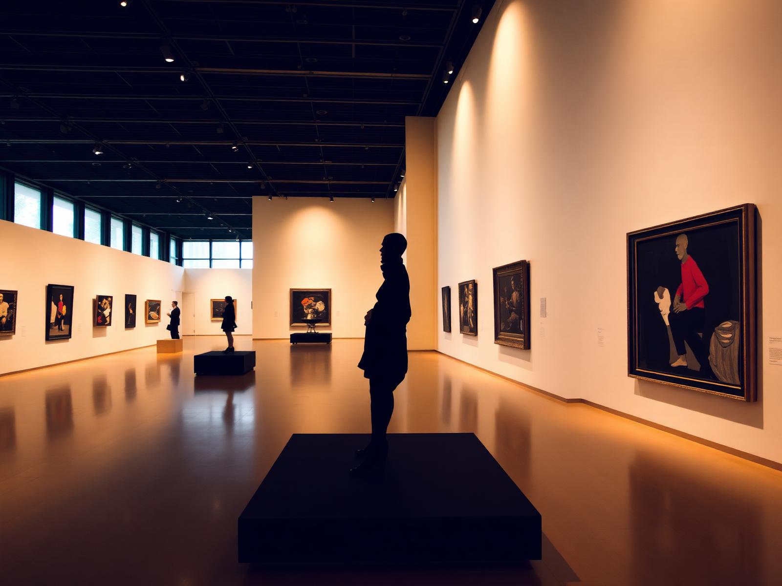 Interior of an art museum gallery with warm lighting
